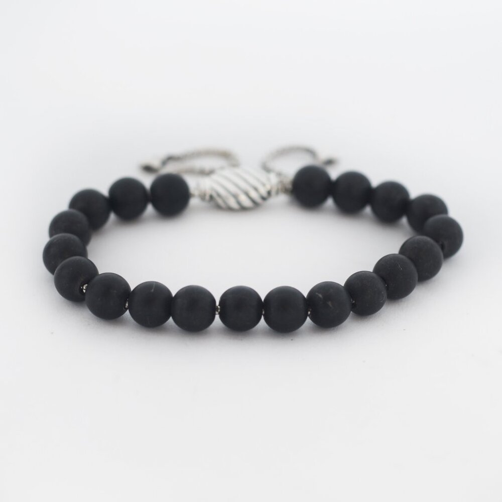 David Yurman Silver 925 Spiritual Matte Onyx Beads Bracelet